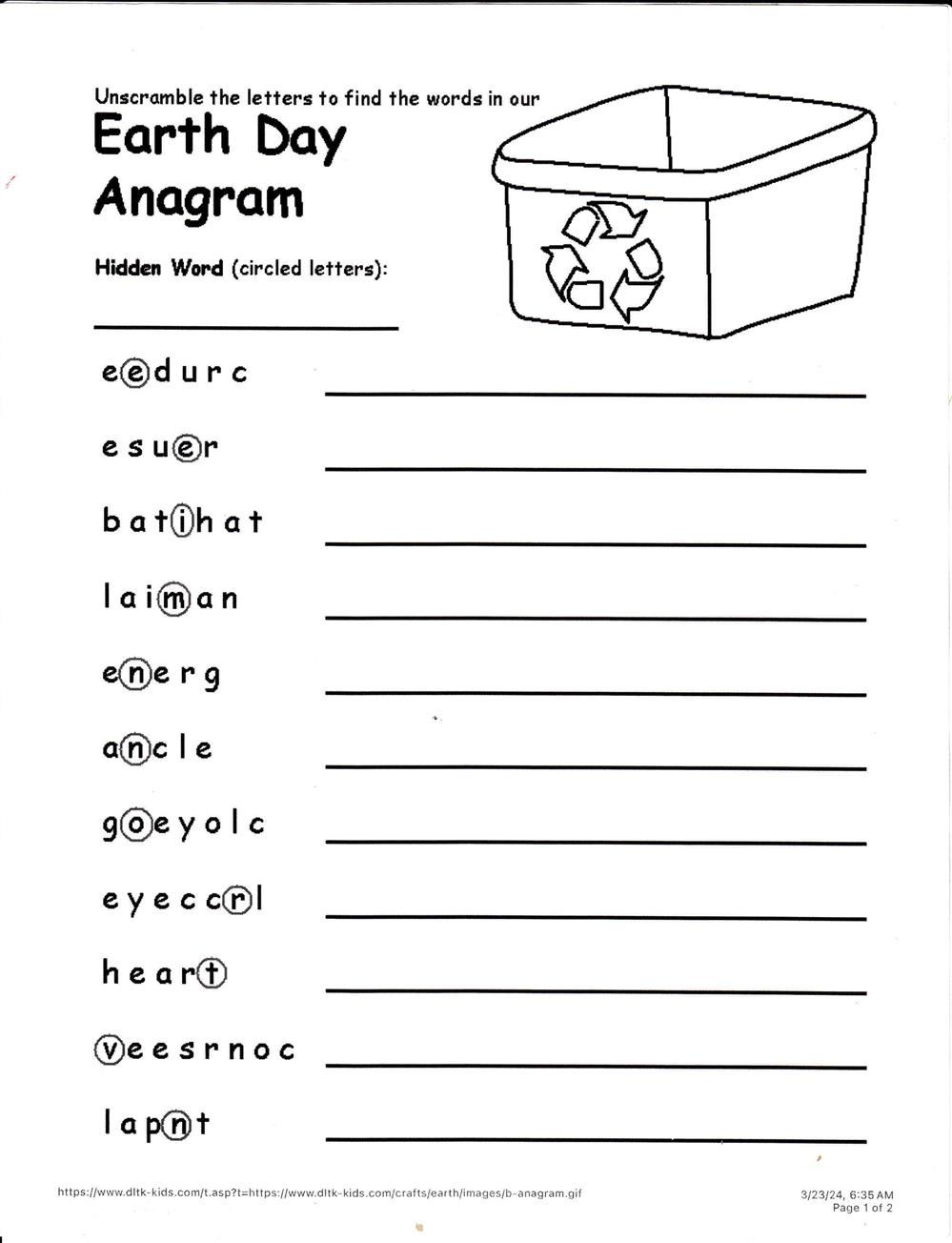 Earth Day Anagram